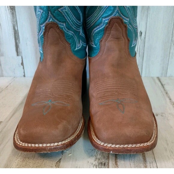 Vtg. Nocona Womens Size 8.5B Cowboy Boots Square Toe Teal/Brown Leather Western - Picture 6 of 16